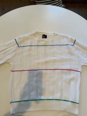 Vintage Robert Bruce White Textured Knit Striped Crewneck Sweater XL